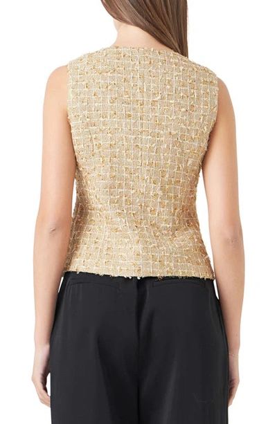 Shop Endless Rose Sleeveless Double Breasted Tweed Top In Gold