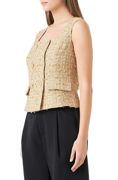 Shop Endless Rose Sleeveless Double Breasted Tweed Top In Gold