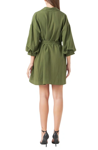 Shop Endless Rose Tie Waist Mini Shirtdress In Olive