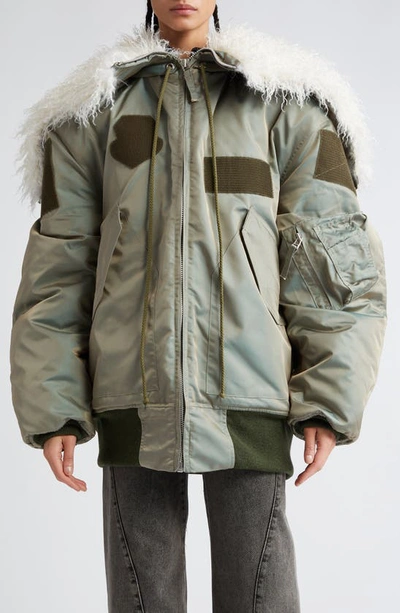 Shop Vaquera Giant Aviator Jacket With Faux Fur Hood In Khaki