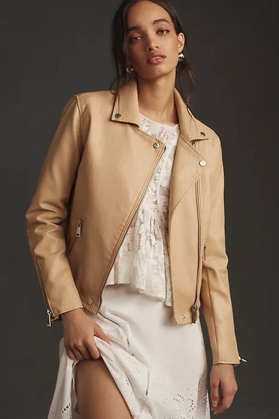 Shop By Anthropologie The Saige Faux Leather Moto Jacket In Beige
