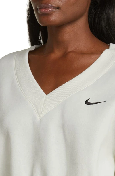 Shop Nike Sportswear Phoenix Fleece V-neck Crop Sweatshirt In Sail/ Black