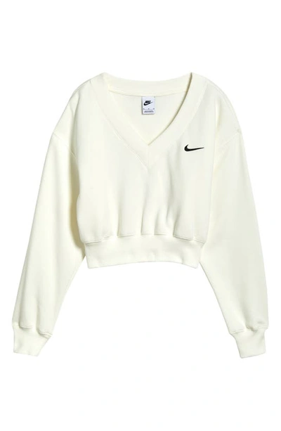 Shop Nike Sportswear Phoenix Fleece V-neck Crop Sweatshirt In Sail/ Black