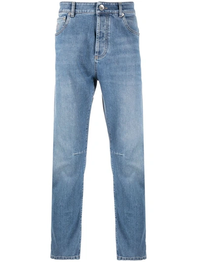 Shop Brunello Cucinelli Low-waisted Tapered Jeans In Blue