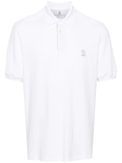 Shop Brunello Cucinelli Polo Shirt With Embroidery In White