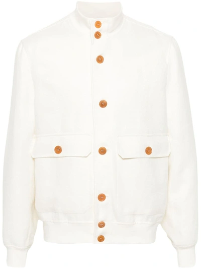 Shop Brunello Cucinelli Twill Bomber Jacket In White