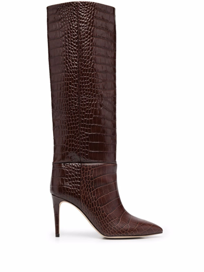 Shop Paris Texas 85 Embossed-crocodile Leather Boots - Women's - Leather In Brown