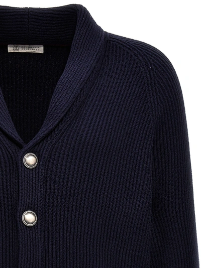 Shop Brunello Cucinelli Logo Buttons Cardigan Sweater, Cardigans Blue