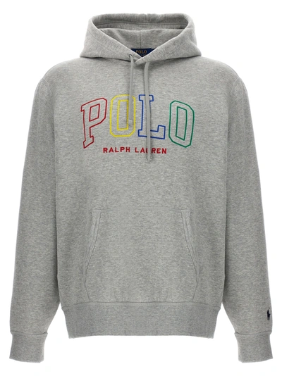 Shop Polo Ralph Lauren Logo Hoodie Sweatshirt Gray