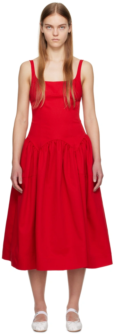 Shop Sandy Liang Red Cricket Midi Dress In 616 Red
