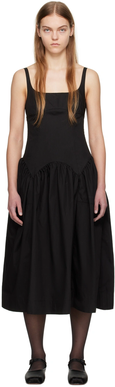 Shop Sandy Liang Black Cricket Midi Dress In 001 Black