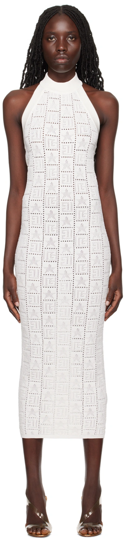 Balmain Monogram Halter Neck Knit Midi Dress In 0fa Blanc