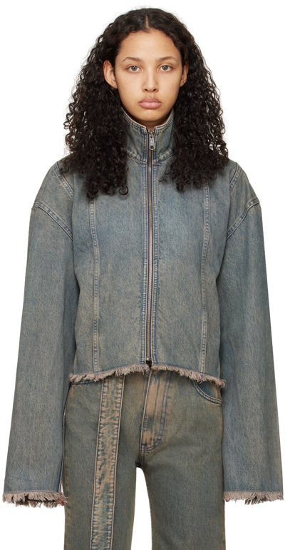Shop Jade Cropper Gray Oversized Belted Denim Jacket In 206 - Dye Grey/blue