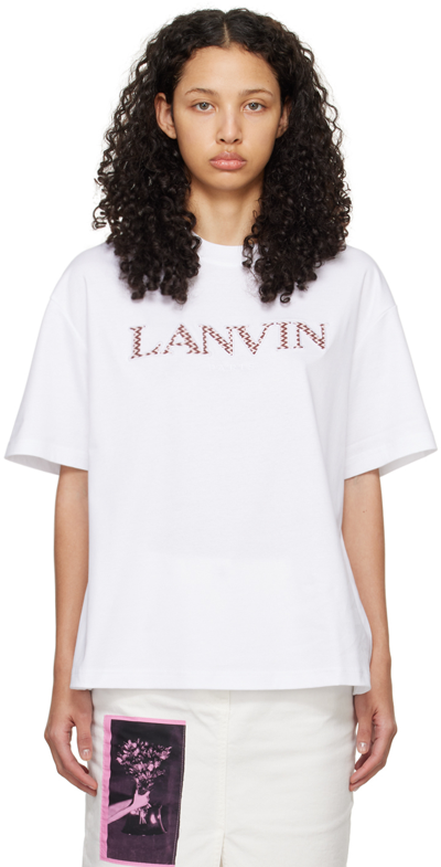 Shop Lanvin White Oversized Embroidered Curb T-shirt In 01 Optic White