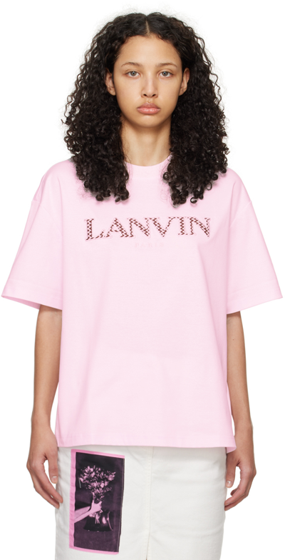 Shop Lanvin Pink Oversized Embroidered Curb T-shirt In 502 Pink 2