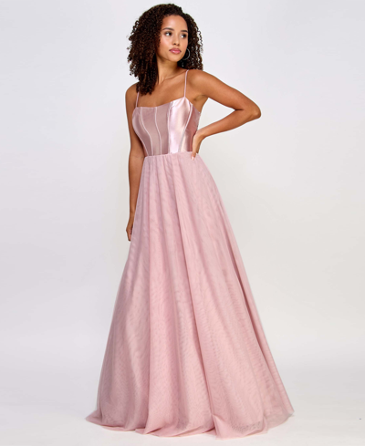 Shop City Studios Juniors' Metallic Corset-bodice Lace-back Gown, Created For Macy's In French Rose