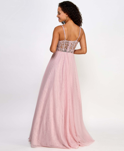 Shop City Studios Juniors' Metallic Corset-bodice Lace-back Gown, Created For Macy's In French Rose