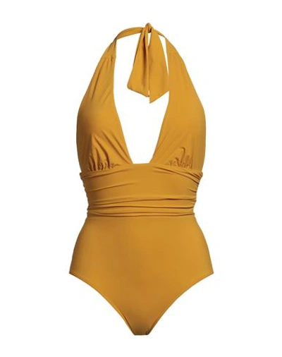 Shop Siyu Woman One-piece Swimsuit Ocher Size 10 Polyamide, Elastane In Yellow