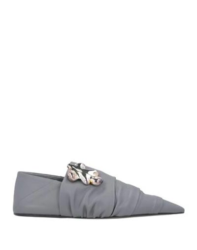 Shop Jil Sander Woman Loafers Lead Size 8 Leather In Grey