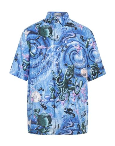 Shop Dior Homme Man Shirt Azure Size 15 ½ Silk, Cotton In Blue