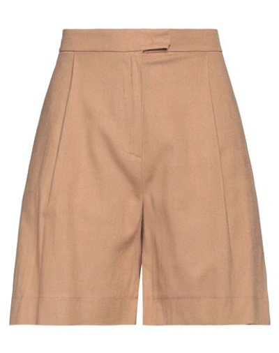 Shop Kaos Woman Shorts & Bermuda Shorts Camel Size 8 Viscose, Linen, Cotton, Elastane In Beige