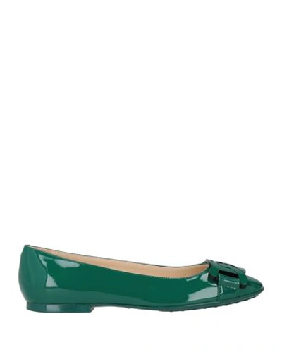 Shop Tod's Woman Ballet Flats Emerald Green Size 7.5 Soft Leather