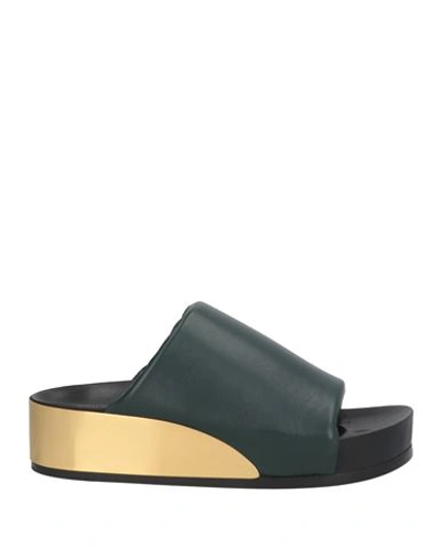 Shop Jil Sander Woman Sandals Dark Green Size 7 Soft Leather