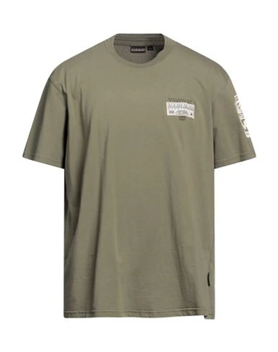 Shop Napapijri Man T-shirt Military Green Size 3xl Cotton
