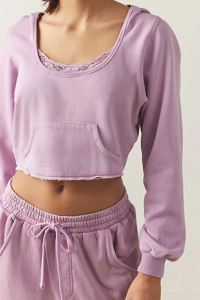 Shop Out From Under Jayden Lace-trim Hoodie Sweatshirt In Rose, Women's At Urban Outfitters