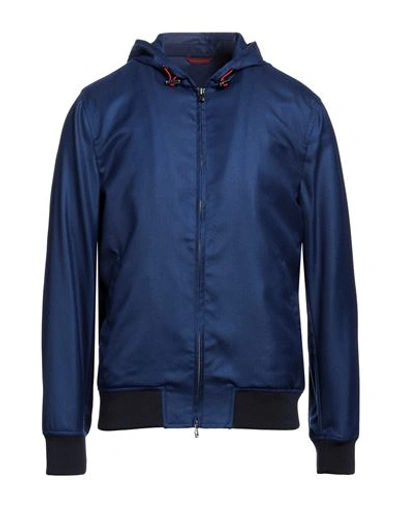 Shop Isaia Man Jacket Bright Blue Size 48 Cashmere, Silk