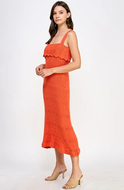 Shop Koko + Mason Popover Ruffle Pointelle Sweater Dress In Orange Coral