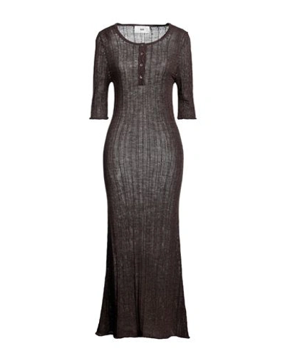 Shop Solotre Woman Maxi Dress Dark Brown Size 2 Cotton, Linen, Polyamide