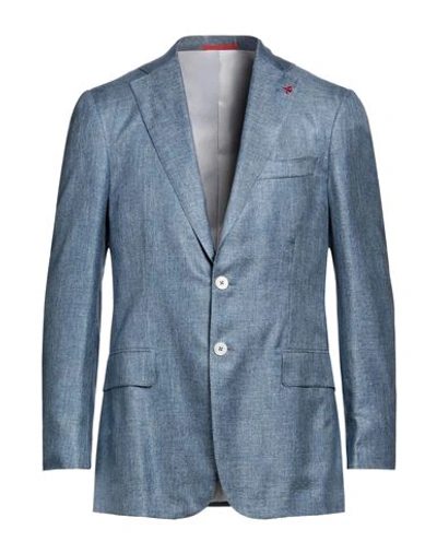 Shop Isaia Man Blazer Azure Size 44 Silk In Blue