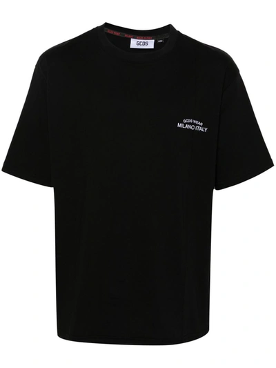 Shop Gcds Cotton T-shirt With Logo Embroidery In Black