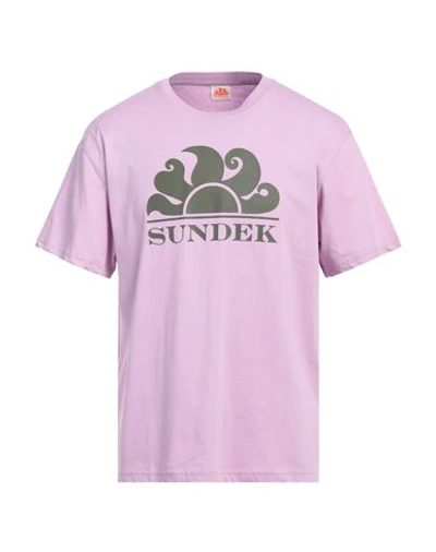 Shop Sundek Man T-shirt Light Purple Size M Cotton