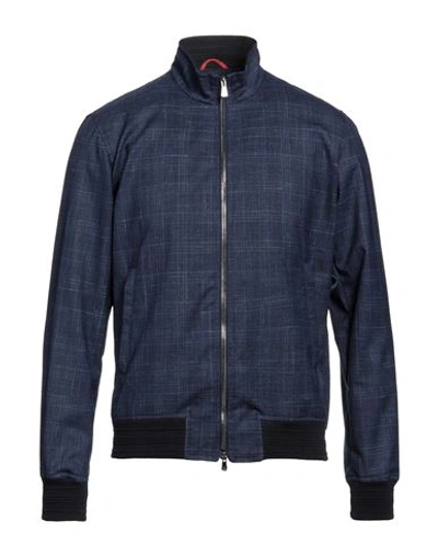 Shop Isaia Man Jacket Navy Blue Size 46 Wool, Silk, Linen