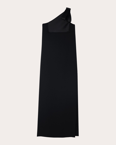 Shop St John Women's Satin Crepe Bow Asymmetric Gown In Black