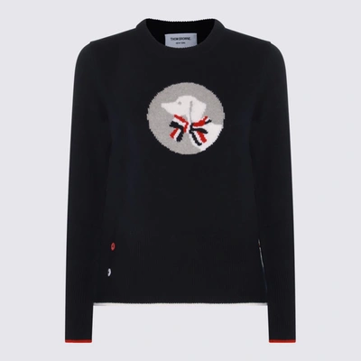 Shop Thom Browne Navy Wool Knitwear In Blue