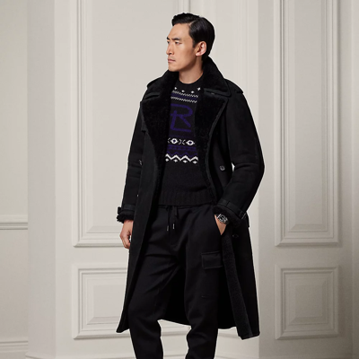 Shop Ralph Lauren Purple Label Shearling Trench Coat In Polo Black