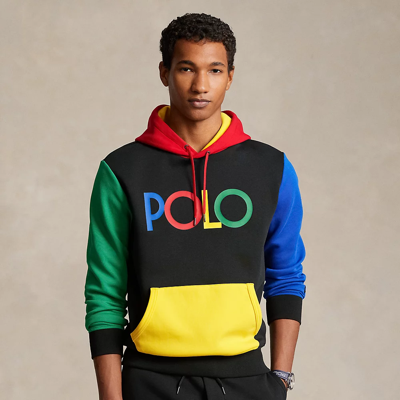Shop Ralph Lauren Logo Color-blocked Double-knit Hoodie In Polo Black Multi