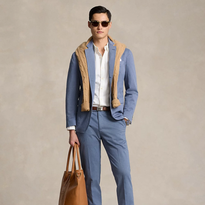 Shop Ralph Lauren Garment-dyed Stretch Chino Suit Trouser In Bright Blue