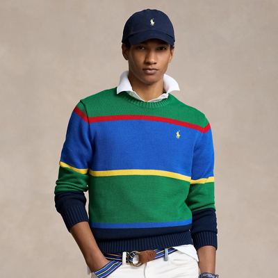 Shop Ralph Lauren Striped Cotton Crewneck Sweater In Multi Combo