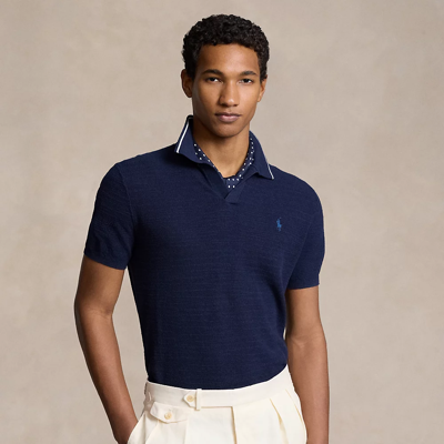 Shop Ralph Lauren Textured Cotton-linen Sweater In Bright Navy