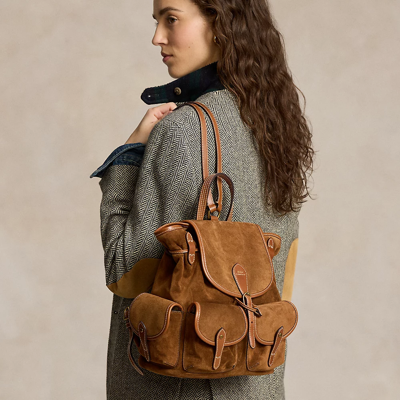 Shop Ralph Lauren Suede Bellport Backpack In Cinnamon