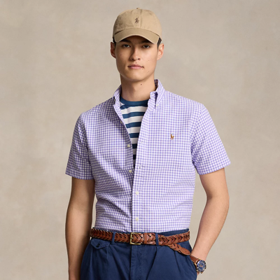 Shop Ralph Lauren Classic Fit Gingham Oxford Shirt In Cactus Purple/white