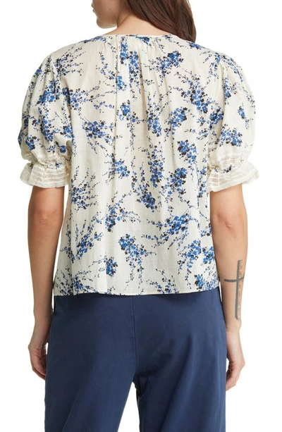The Great Floral-print Short-sleeve Blouse In Ivory/ Blue Jasmine Floral