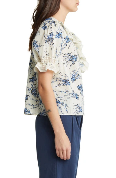 The Great Floral-print Short-sleeve Blouse In Ivory/ Blue Jasmine Floral