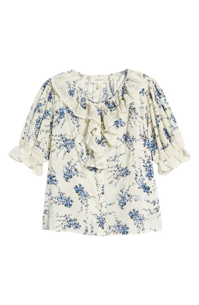 The Great Floral-print Short-sleeve Blouse In Ivory/ Blue Jasmine Floral