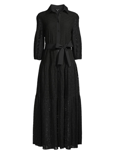 Shop Misook Women's Belted Lace Shirtdress In Black