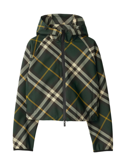 Shop Burberry Women's Checkered Twill Cropped Jacket In Ivy Check